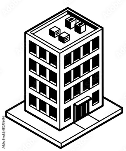 Multi storey building represented in isometric vector design