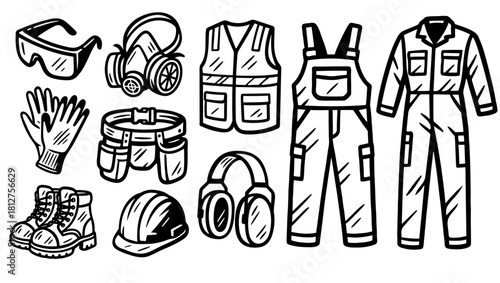 Vector art of essential work attire and safety gear
