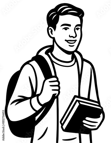 Student carrying books and backpack in a casual setting