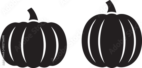 Two black pumpkin silhouettes isolated on transparent background