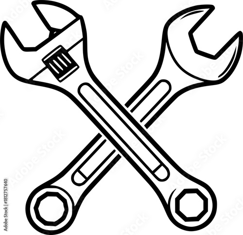 Crossed wrenches symbolizing repair tools for mechanics and handymen in a workshop setting
