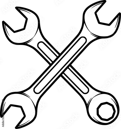 Crossed wrenches symbolizing repair tools for mechanics and handymen in a workshop setting

