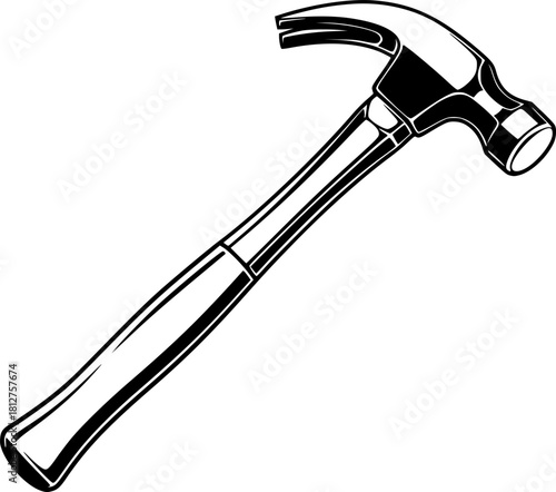 Black and white illustration of a classic claw hammer tool concept art. Vector illustration silhouette isolated on white background
