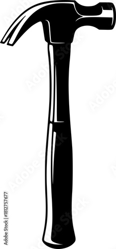 Black and white illustration of a classic claw hammer tool concept art. Vector illustration silhouette isolated on white background
