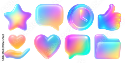 Colorful gradient 3D icons set.