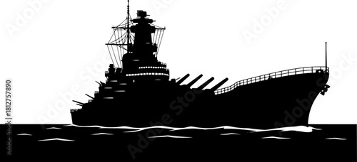 Battleship Silhouette: A powerful and majestic battleship dominates the scene, its silhouette stark against a simplified seascape. This iconic image evokes strength, history, and naval power.