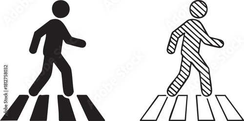 Two pedestrian crossing silhouettes isolated on transparent background