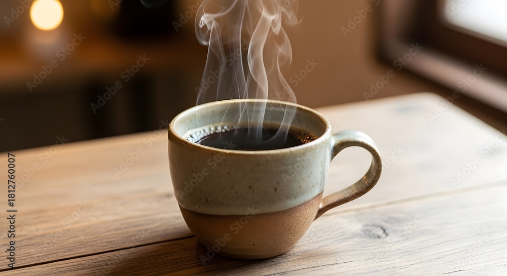 Fototapeta premium A steaming cup of coffee, a moment of comfort and warmth