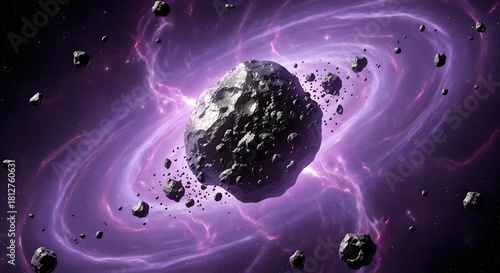 Asteroid floating amidst a mesmerizing cosmic display