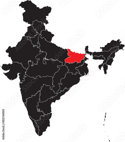 Bihar State on Map of India Vector Editable