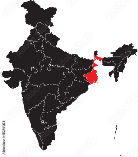 West Bengal State on Map of India Vector Editable