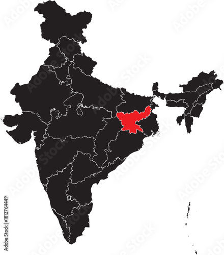 Jharkhand State on Map of India Vector Editable