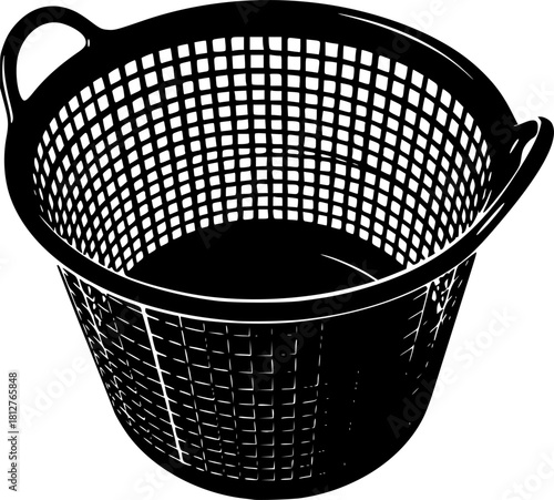 black and white silhouette of a laundry basket vector on a white background
