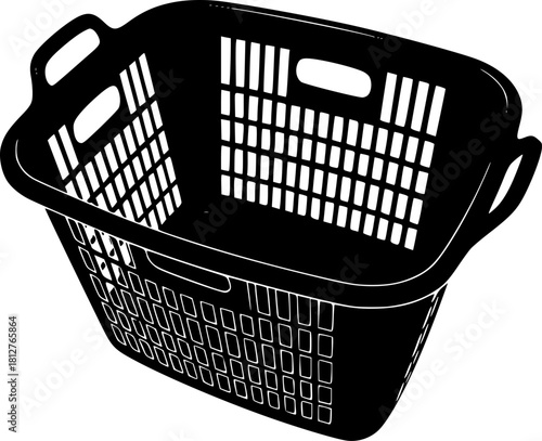 black and white silhouette of a laundry basket vector on a white background	