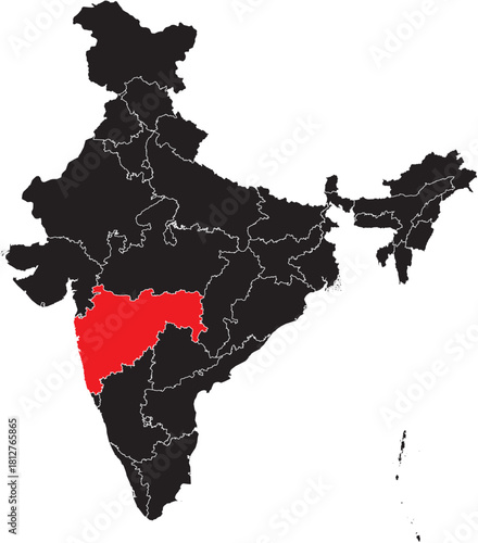 Maharashtra State on Map of India Vector Editable