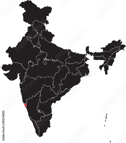 Goa State on Map of India Vector Editable