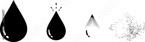 Water drop evaporation process graphic element silhouette vector illustration	
