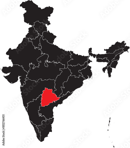 Telangana State on Map of India Vector Editable