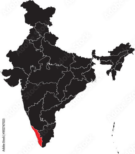 Kerala State on Map of India Vector Editable
