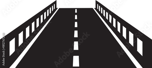 Black silhouette of a straight highway with lane markings isolated on transparent background