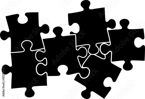 Interlocking black puzzle pieces joined together. Unity concept, teamwork and solution.	