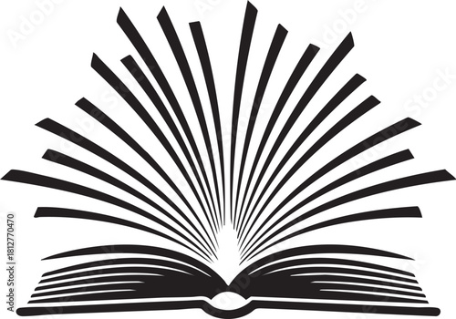 Open book silhouette with pages radiating outward isolated on transparent background