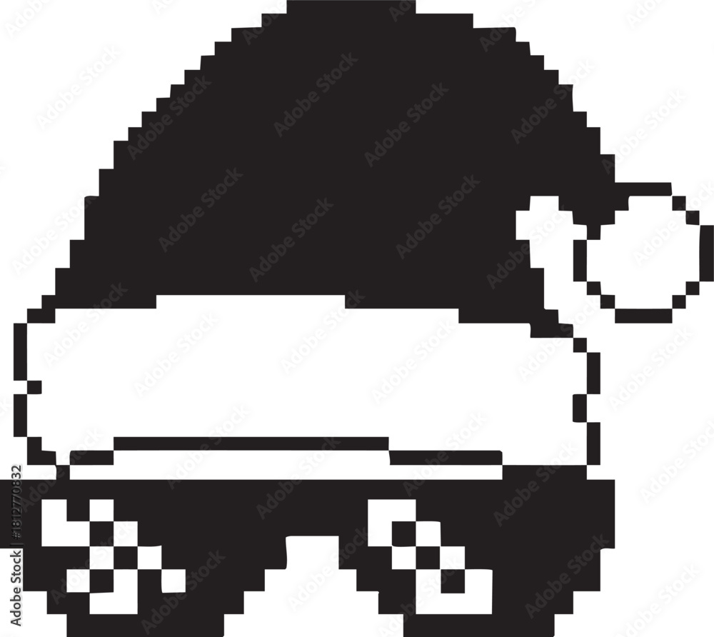 Fototapeta premium Pixel art santa hat and sunglasses silhouette isolated on transparent background