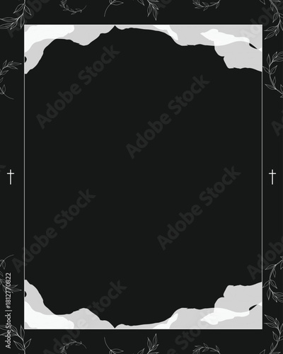 grunge background with frame for funeral. leaves frame