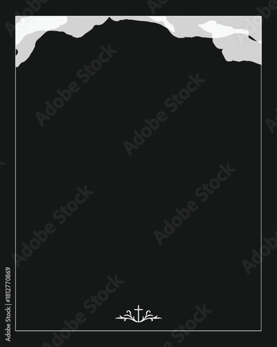 black funeral card invitation. white frame