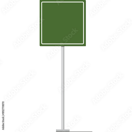 Green Square Blank Traffic Sign Post with White Border on Transparent Background Simple Geometric Shape