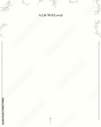 Minimalistic funeral card in pastel color. Invitation for funeral.