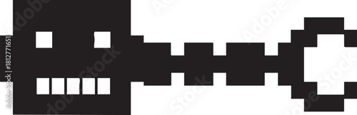 Retro pixel art robot silhouette with articulated arm isolated on transparent background