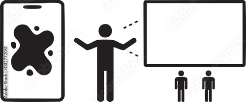 Silhouette of a person presenting a smartphone with a splash and a screen with audience isolated on transparent background