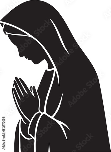 Silhouette of the virgin mary praying with hands clasped isolated on transparent background