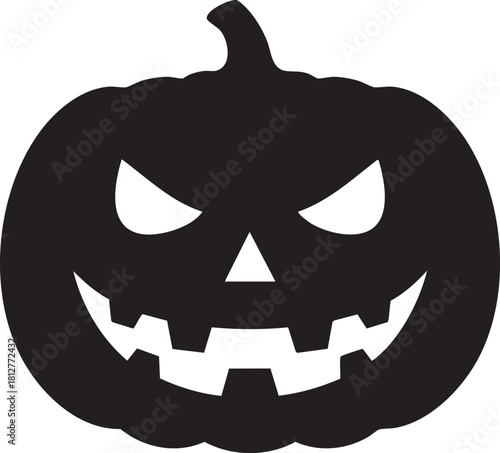 Spooky black silhouette of a jack o lantern pumpkin isolated on transparent background
