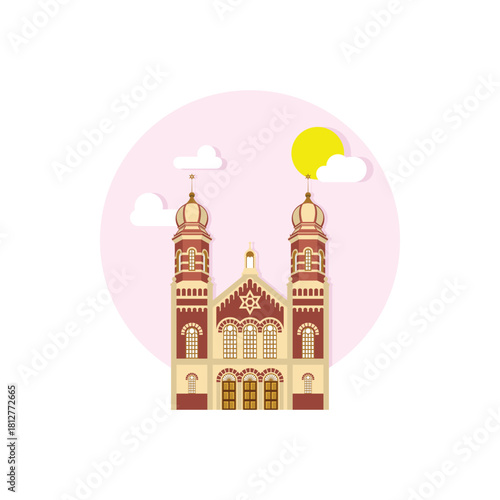 SYNAGOGUE Religious prayer house landscape illustration