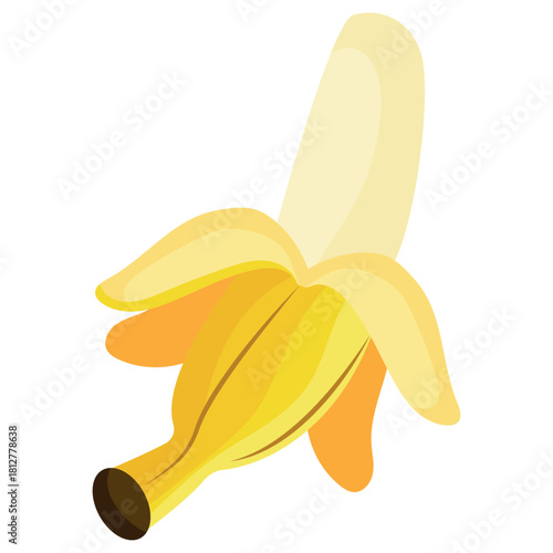 fruit icon of yellow. ripe half peeled banana, for apps, interfaces, web, stickers and infographics