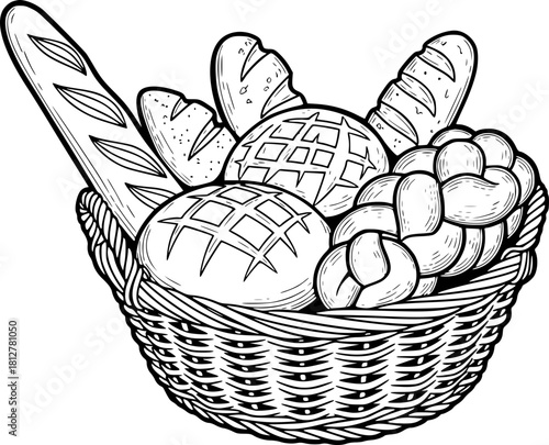 Bread basket with assorted loaves and rolls in a woven container  