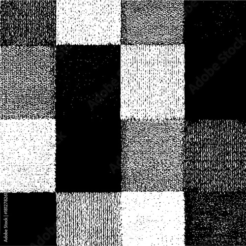 Monochrome grid pattern with alternating textures and solid black squares in a checkerboard layout