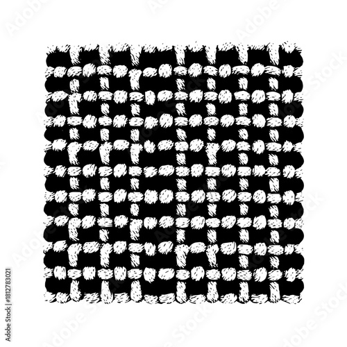 Monochrome woven pattern with a grid like structure and textured appearance in black and white tones