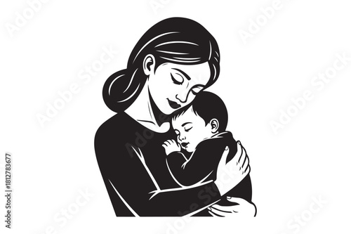 Mother holding sleeping baby in tender embrace