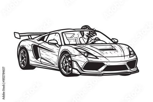 Sketch of a sleek sports car with a spoiler