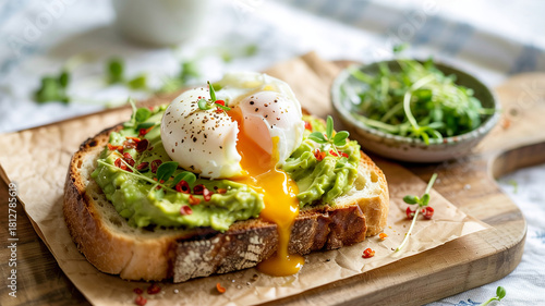 A poached egg sits delicately on top of the avocado oast