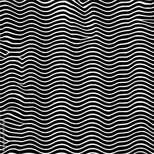 Abstract black and white wavy lines pattern creating an optical illusion and dynamic visual effect art