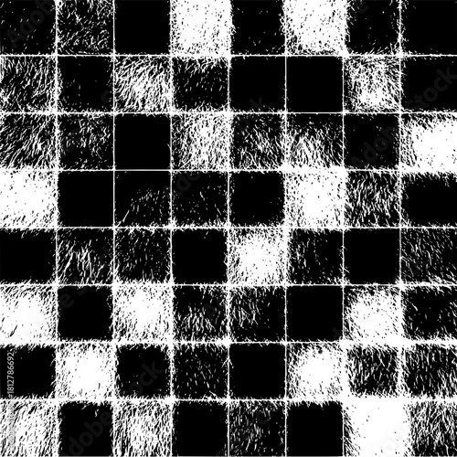 Black and white checkered pattern with textured squares creating a visually intriguing design element