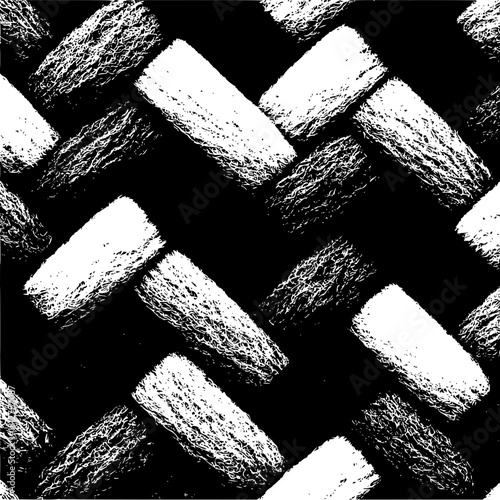 Close up of woven rope texture with alternating white and dark strands in a diagonal pattern design