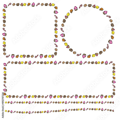 Boarder line Cute Hand Drawn Dessert and Candy Icon