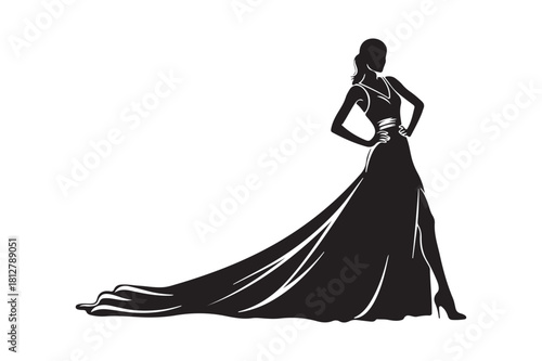 Elegant black silhouette of a woman in a flowing gown