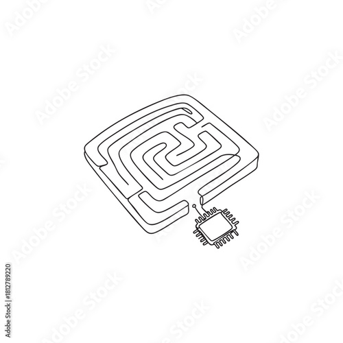 Black and White AI Brain Circuit Vector Icon Minimal Tech Logo for Machine Learning and Artificial Intelligence