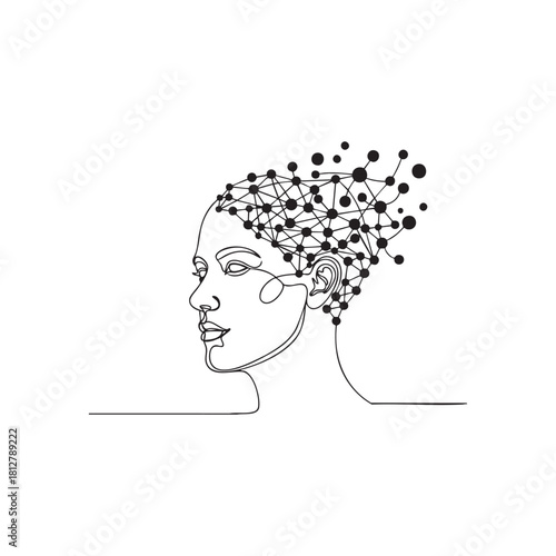 Minimal Black and White AI Vector Icon Digital Brain with Circuit Neural Network for Technology Machine Learning and Innovation